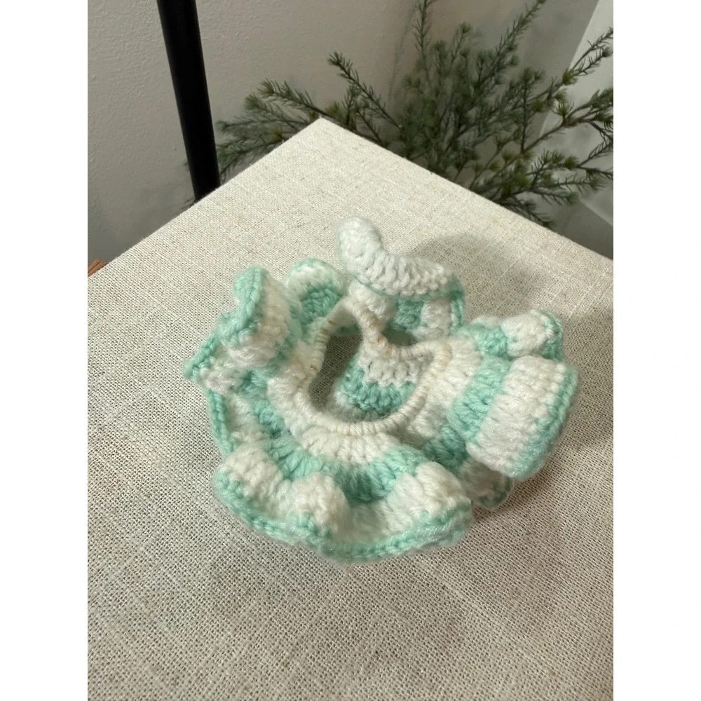 kitsch Crochet Ruffle Scrunchie Mint Green Cream Striped Oversized Hair Tie